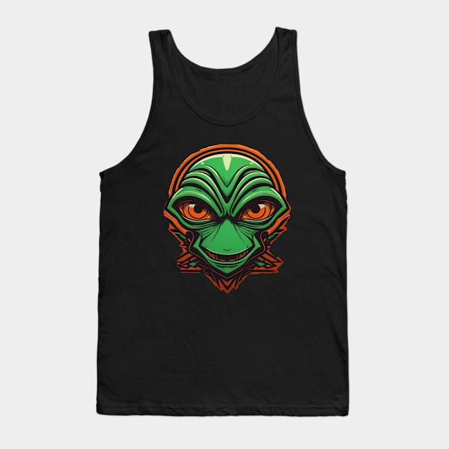 Green Alien Orange Eyes Neon Retro Halloween Tank Top by Creative Creation